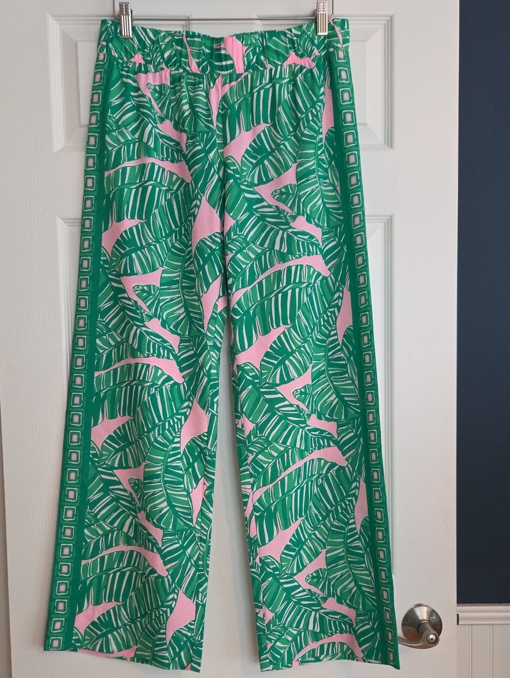 Lilly Pulitzer Green and Pink Leaf Print Palazzo Pants